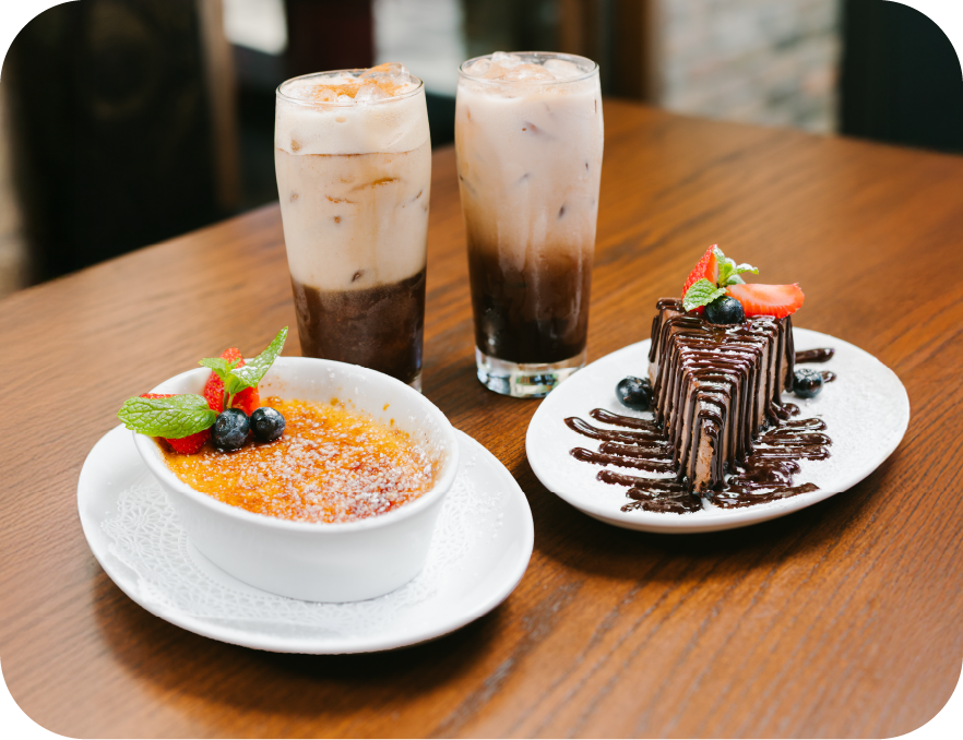crème brûlée & chocolate cheesecake